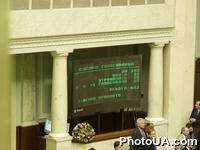 Табло с итогами голосования по резолюции о недоверии правительству Виктора Ющенко в сессионном зале заседаний Верховного Совета Украины
