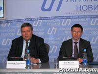 Пресс-коференция на тему: "Компания МКС завершила 2007 год с объемом продаж 1,08 млрд.грв." На фото: Президент МКС А.Головченко и Председатель совета директоров МКС О.Машков